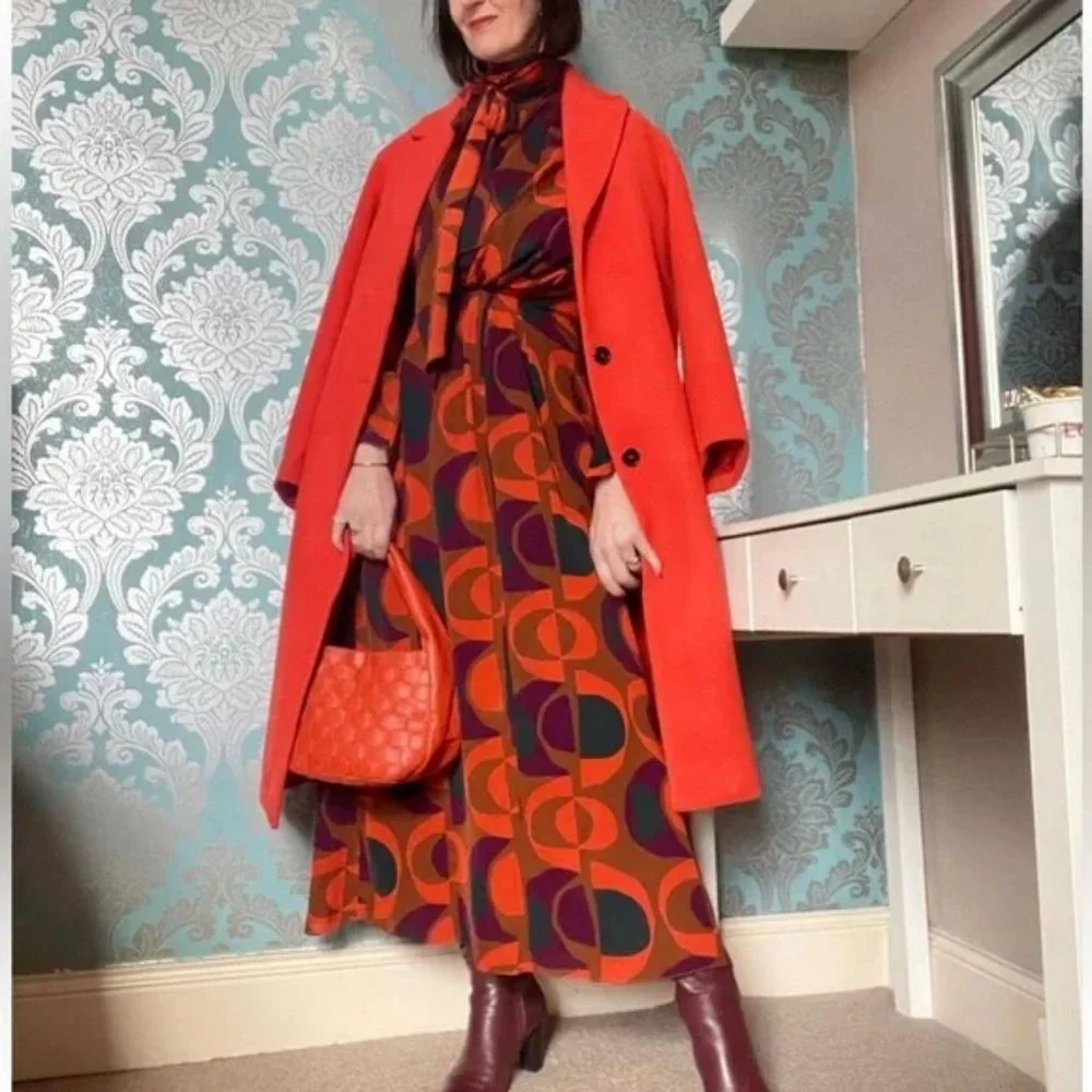 ZARA PRINT MIDI DRESS HIGH COLLAR SELF TIE - Picture 7 of 7